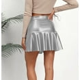 thumbnail image 4 of Riforla Women's High Waist Ruffled Irregular Leather Skirt Skirt Europe and The United States Fashion Sexy PU Skirt Womens Skirts Silver M, 4 of 4