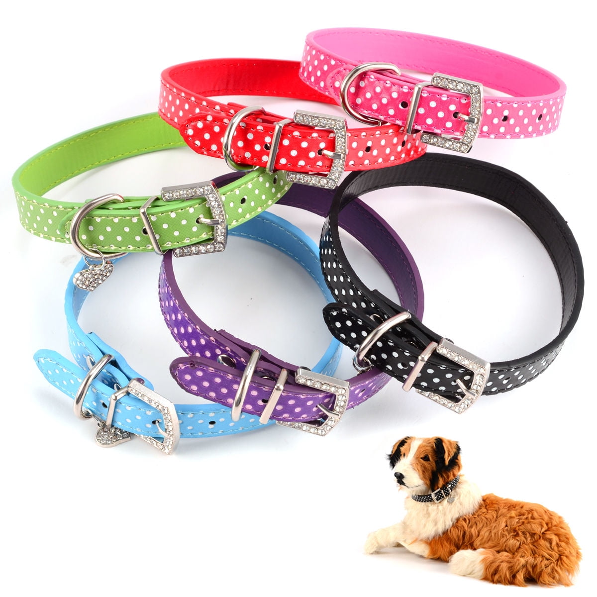 PU Leather Dog Collars Diamante Collar Pet Bling Puppy Small Medium