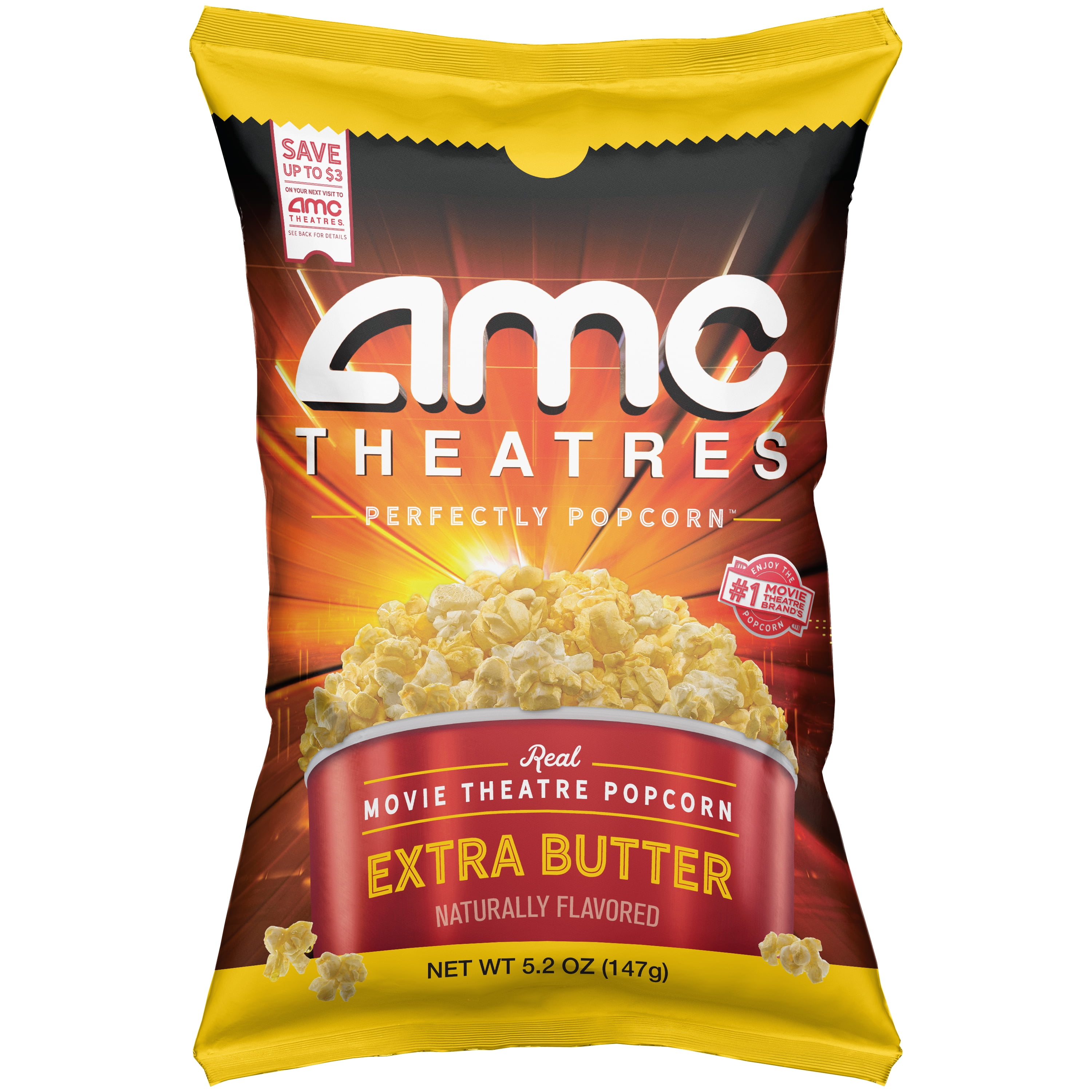 (3 pack) AMC Theatres Ready to Eat Popcorn, Extra Butter