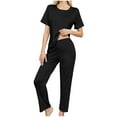 thumbnail image 4 of Posijego Womens 3 Piece Pajama Sets Short Sleeve Tops Shorts Matching Pants Sleepwear Loungewear Outfits, 4 of 9