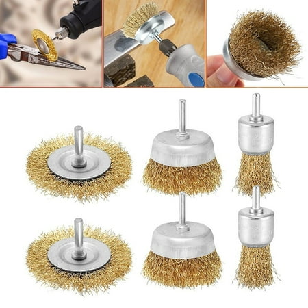 

6 Pcs Brass Wheel Wire Brush Wire Cup Brush Drill Bit Set 6mm Shank Rust Removal
