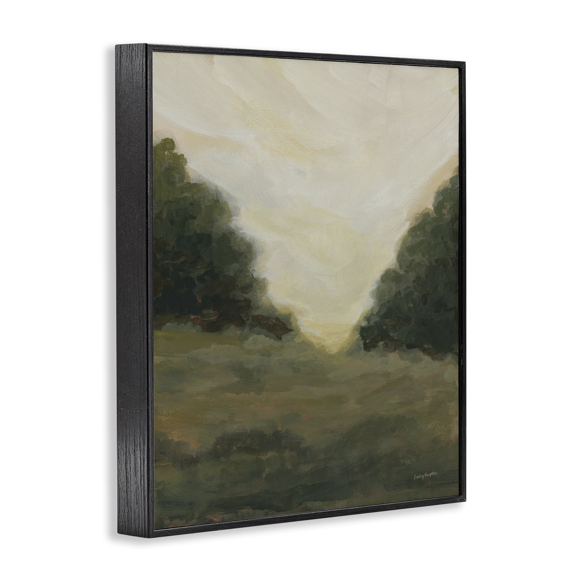 Stupell Industries Serene Green Field View Landscape Painting Black Framed Art Print Wall Art, 16 x 20