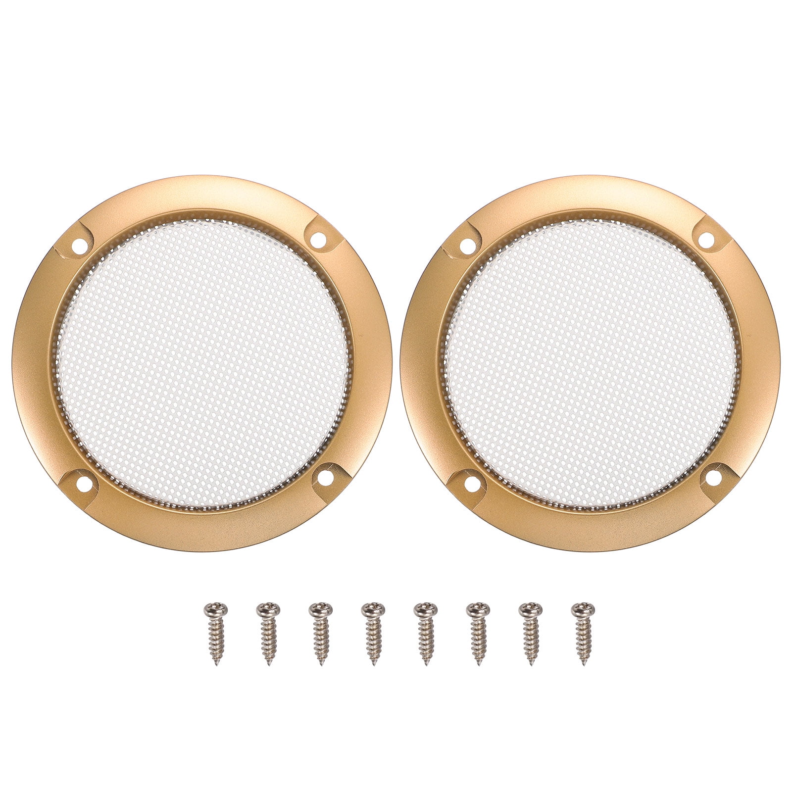 Metal Mesh Speaker Grills Covers, 3 Inch Decorative Subwoofer Guard Protector Case with ABS Plastic Frame, Screws, for DIY Home Car Audio Stereo Speaker, White/Gold, Pack of 2