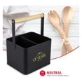 Bistro Sectioned Tin Holder with Bamboo Handle, Black