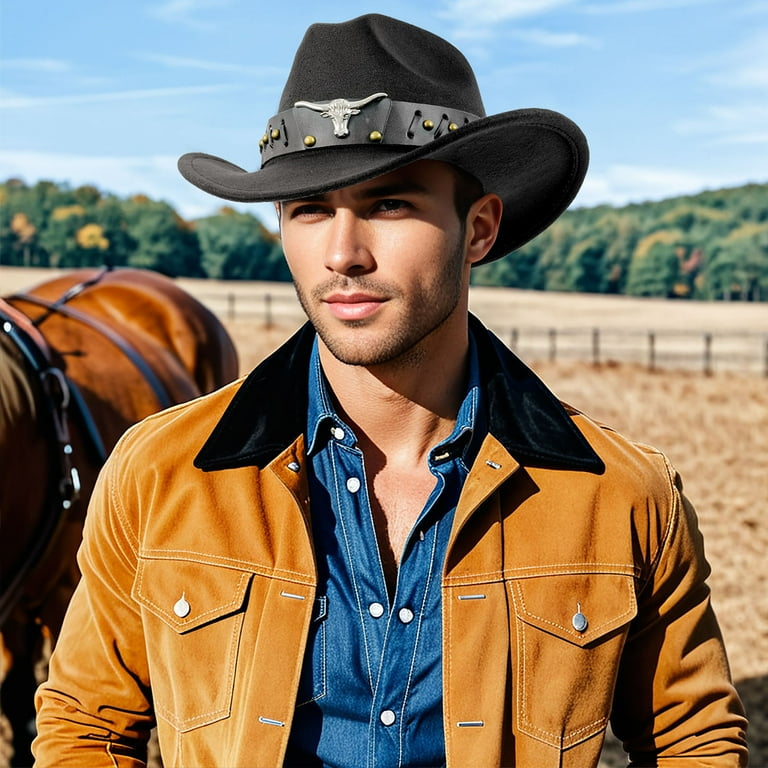 WoWstyle Cowboy Hat Bandana Set for Men Women Cowgirl Hat with Adjustable Leather Hat Band Western Cattleman Cow Boy Rodeo Outfit Black