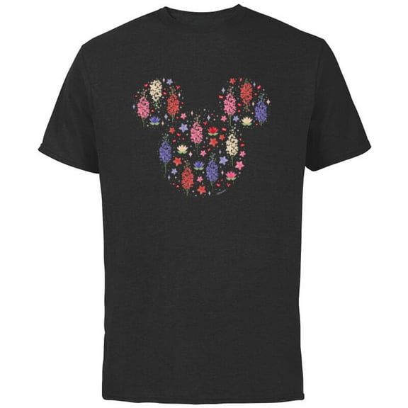 Disney Mickey Mouse July Birth Month Birthstone & Flowers - Short Sleeve Cotton T-Shirt for Adults - Customized-Black