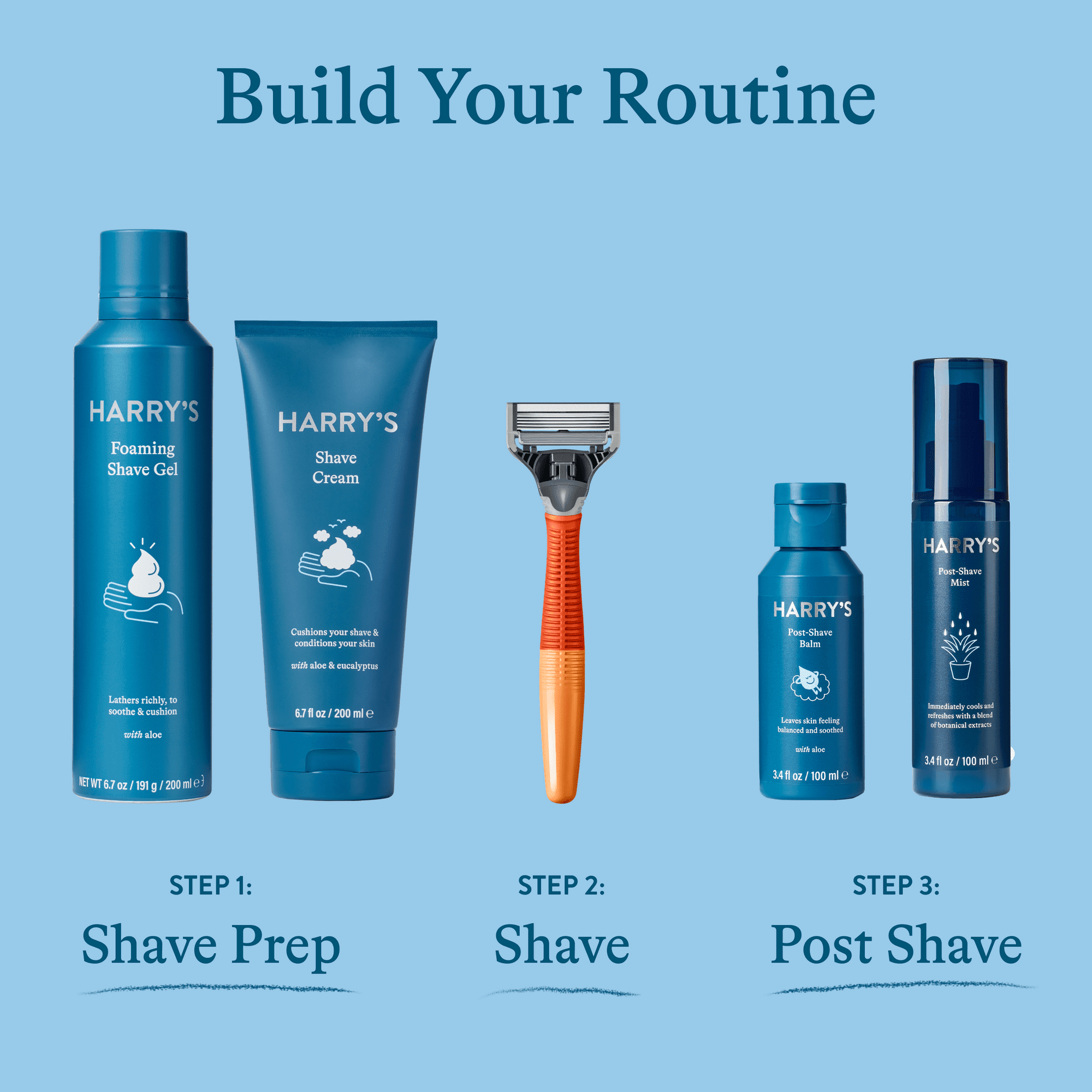 Harry's Shaving Razor for Men with 2 Razor Blade Refill Cartridges, Glacier Blue (4 Pack)