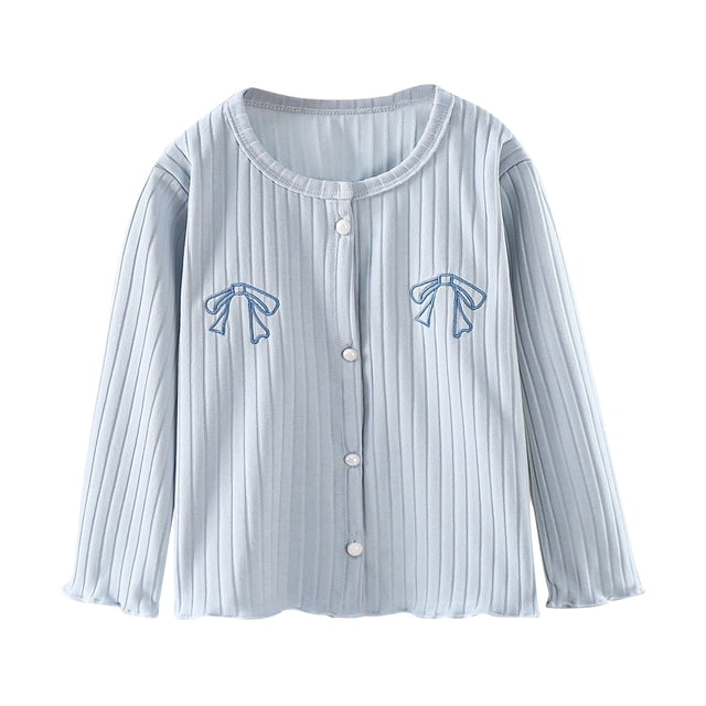 2025 1-6T Girls And Toddler Long Sleeve Cardigan Button Up Sweater Coat Blue