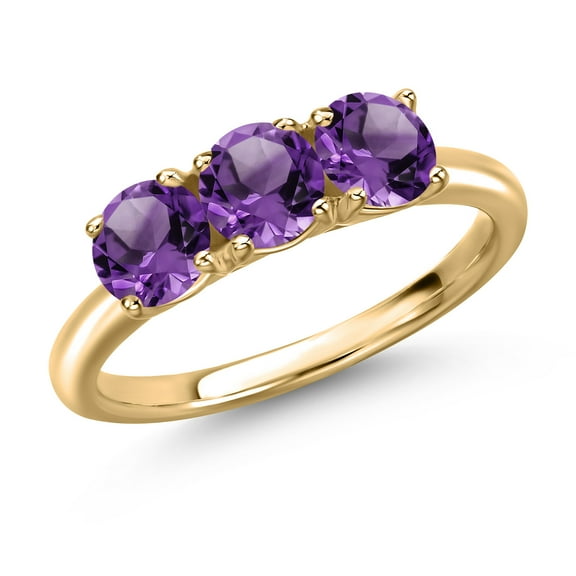 Gem Stone King 10K Yellow Gold Purple Amethyst Engagement Ring for Women | 1.43 Cttw | Round 5MM | Gemstone February Birthstone | Size 9