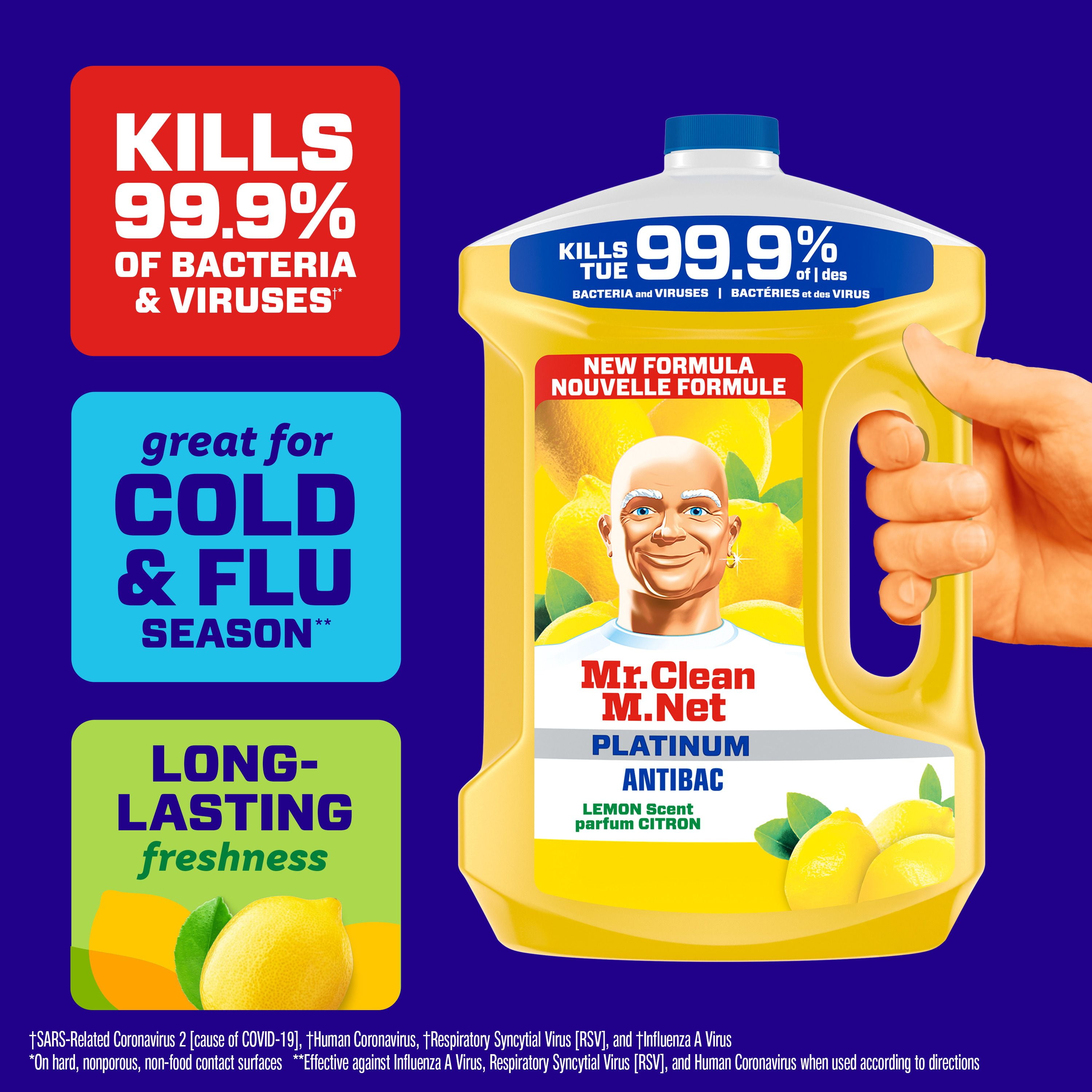 Nettoyant tout usage antibactérien M. Net, nettoyant pour planchers, savon pour vadrouille, nettoyant liquide, Citron, 2,93 L (FRENCH) GOI F&B - Item Short Description