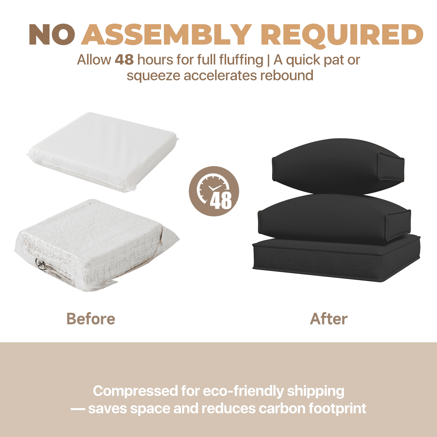 BaPiPro 6-Person Black Outdoor Sectional Sofa Cushions, Waterproof Polyester Patio Cushions with High-Density Sponge & Side Pillows, No Assembly for Backyard, Porch, Deck & Poolside