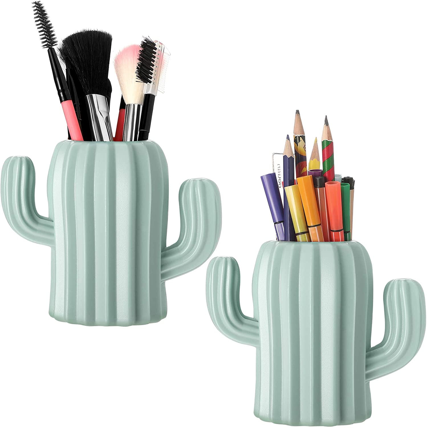 Maynos Cactus Pencil Holder Cactus Pen Container Pen Cups Cosmetic Makeup Brush Holder For Student Multifunction Storage Box Office Desktop Supplies Green Walmart Com Walmart Com