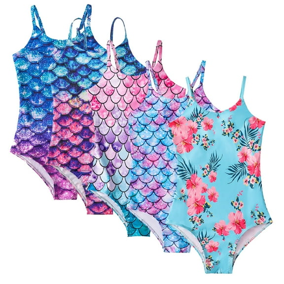 YTDSCS Toddler Kids Girls Halter Swimsuit Fish Scale Print One Piece Bathing Suit for Girls Summer Spa Beach Bikini Swimwear Costume 4-12 Years