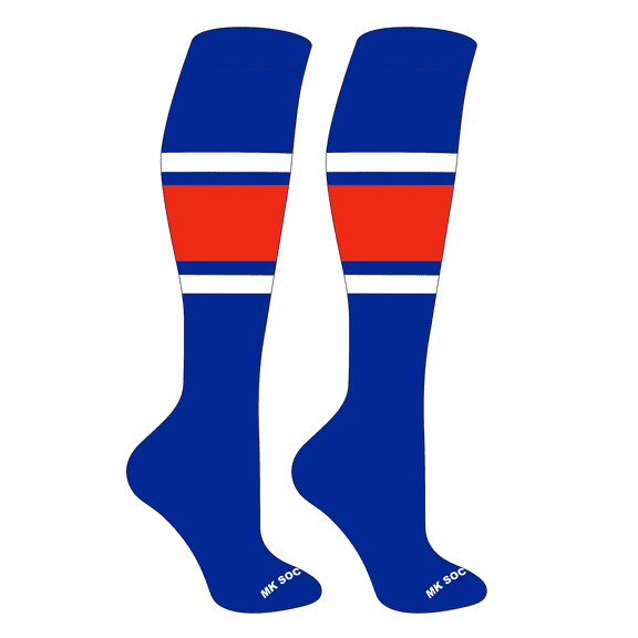 MK Socks Striped OTC Baseball, Softball, Football Socks (B) Royal, White, Orange (S)
