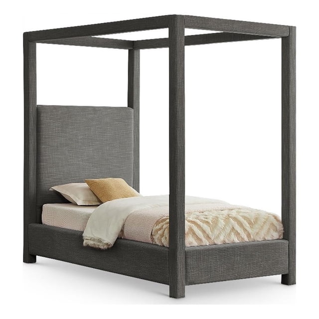 Bowery Hill Lit Simple Contemporain en Tissu Texturé en Lin Gris