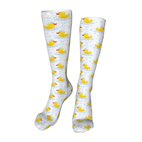 Honeii Yellow Rubber Duck Print Calf Socks Sports Socks Seamless Toe, Trouser Socks,Knee High Long Socks for Women and Men-One Size