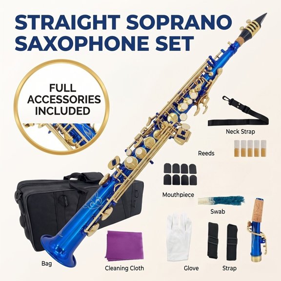 Yinfente Bb Straight Soprano Saxophone with Case Neck Strap Accessories Idealfor Beginner
