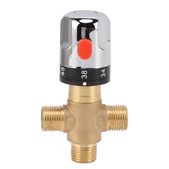 BIMZUC Brass Thermostatic Mixing Valve – 2.76" x 5.12" x 1.97" Hot & Cold Water Temperature Control for Shower & Basin, Built‑in Filter & Safety Shut‑off