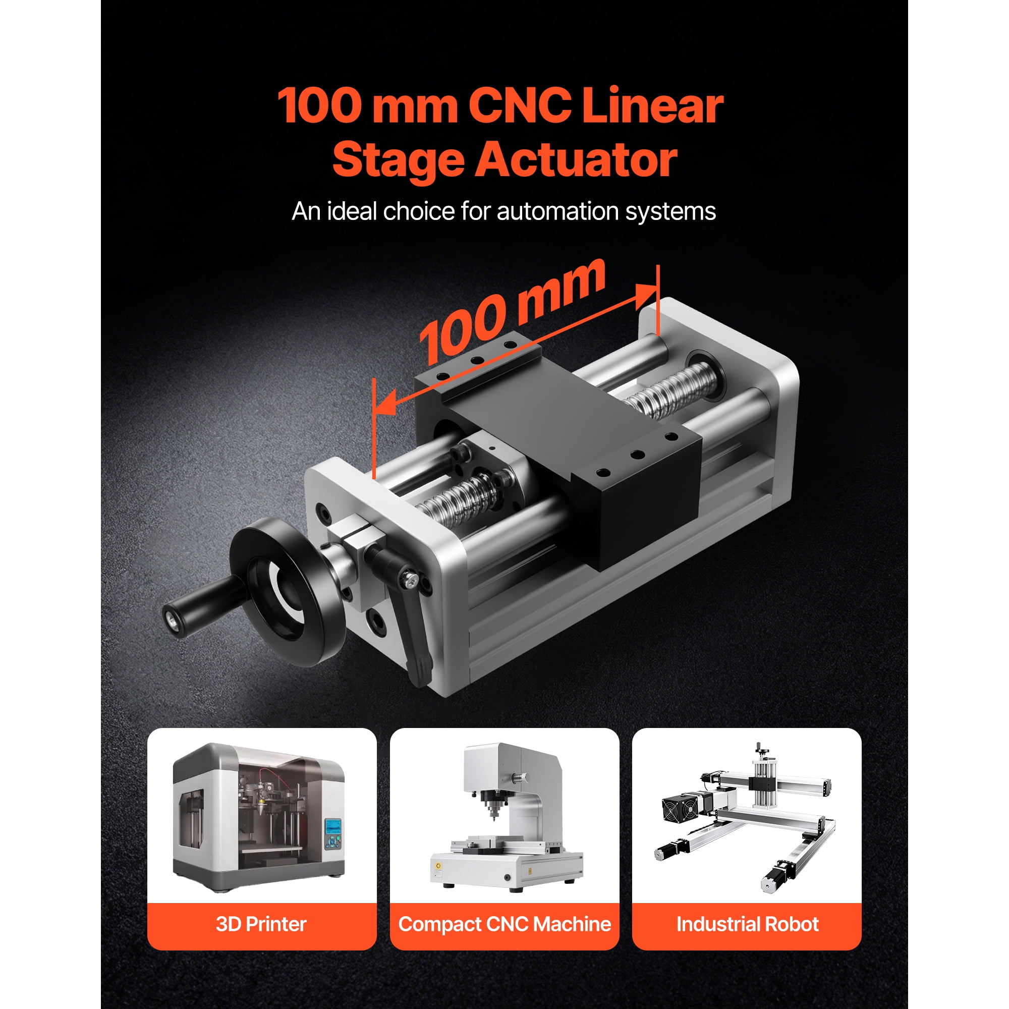 KFFKFF Linear Stage Actuator with 100 mm Stroke, Ball Screw CNC Motion Guide Rail, Dual Optical Axis, C7 Precision, Bearing Slide Block, Manual Handwheel, Suitable for CNC Router X Y Z Axis