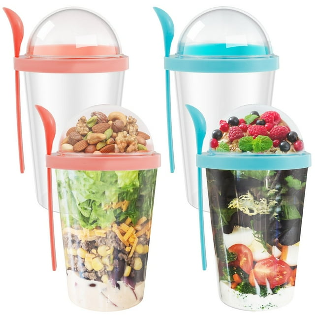 4Pcs Récipient d'Avoine de Nuit avec Cuillère 13.5oz Petit-Déjeuner Étanche sur le Pouce Tasses avec Pot de Récipient d'Avoine Réutilisable Tasse de Céréales