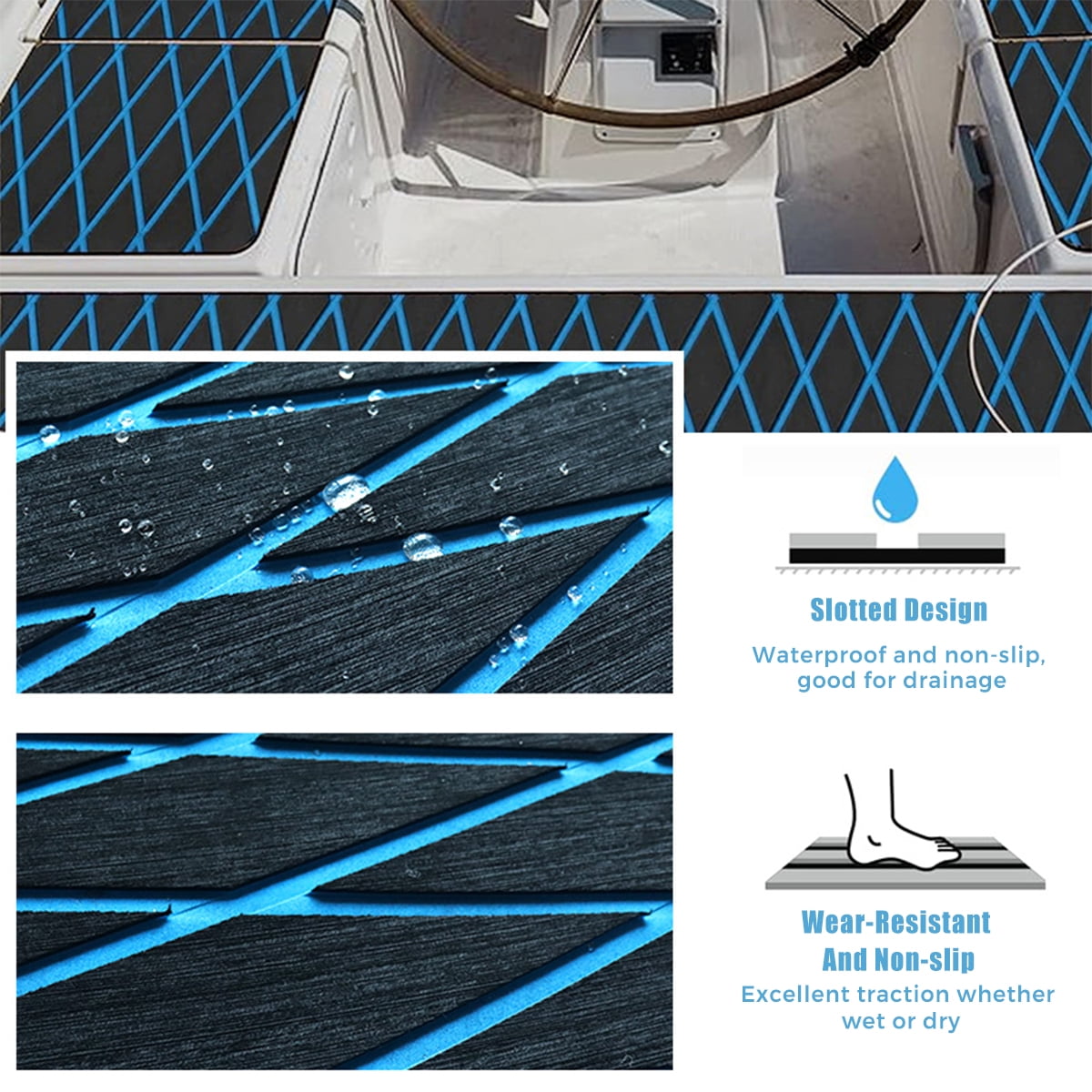 Boat Flooring EVA Foam Boat Decking Marine Mat Non-Slip Self-Adhesive Flooring Sheet for Motorboat Kayak Surfboard Garden Swimming Pools, 74.8" x 27.6"