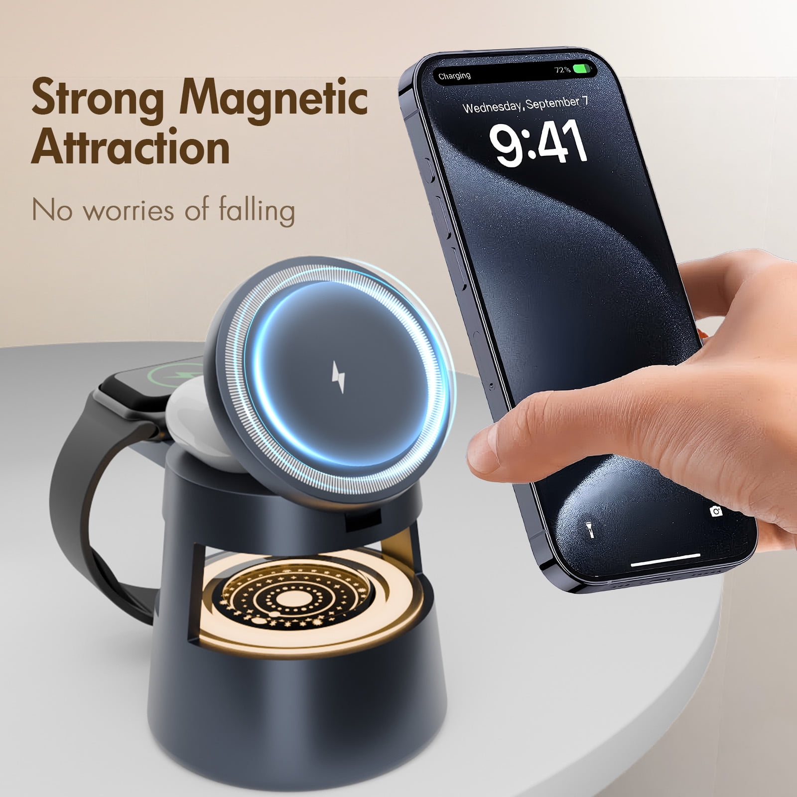 Wireless Charger,4 in 1 Charging Station for iPhone Charger with Mushroom Light,22.5W Fast Charging Phone Charger for iPhone 8 and Above Series,Magsafe Charging Station Compatible with Airpods iWatch