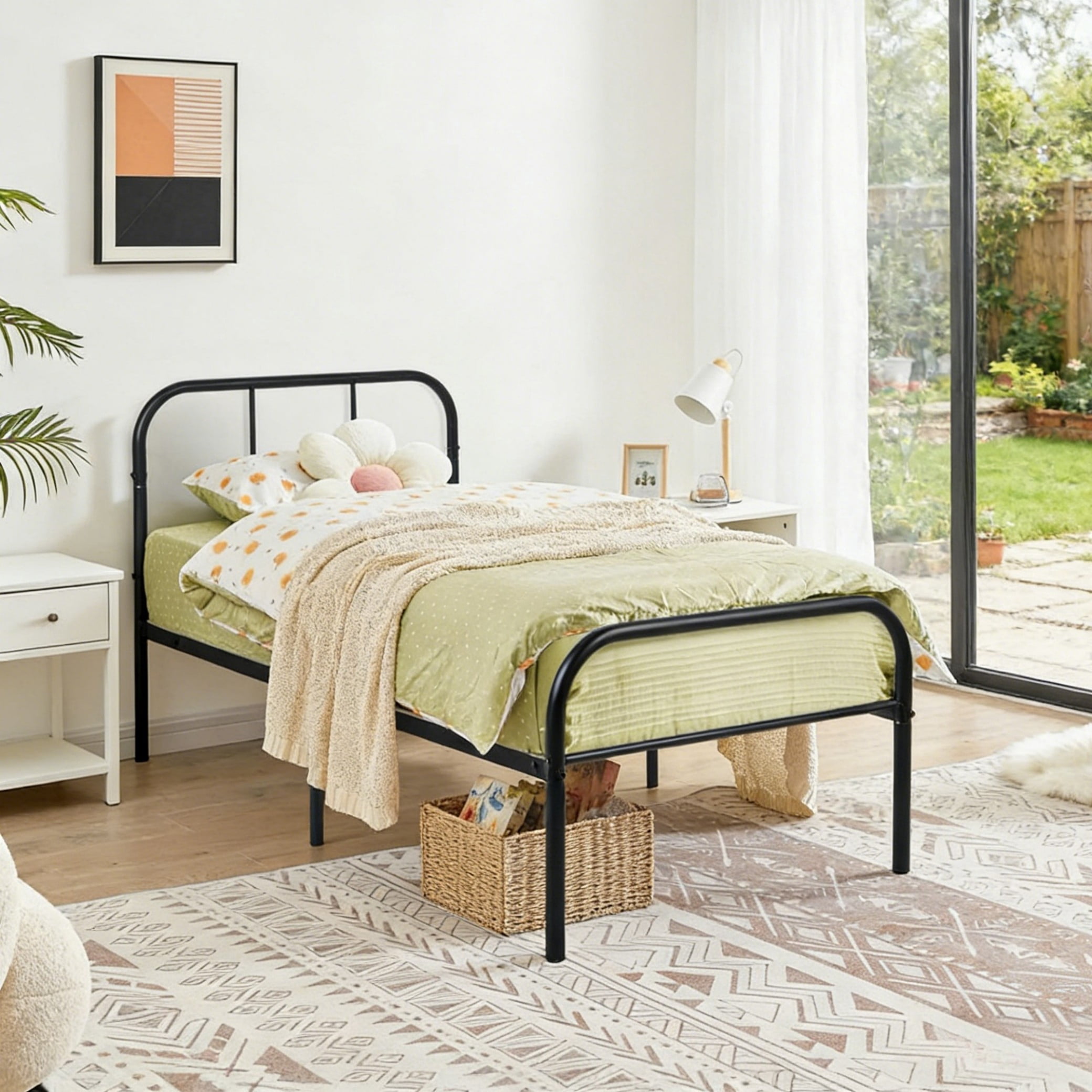 BSHTI 36" Twin Size Bed Frame – Heavy Duty Metal Platform Bed with Headboard & Footboard, Under-Bed Storage, No Box Spring Needed, Black