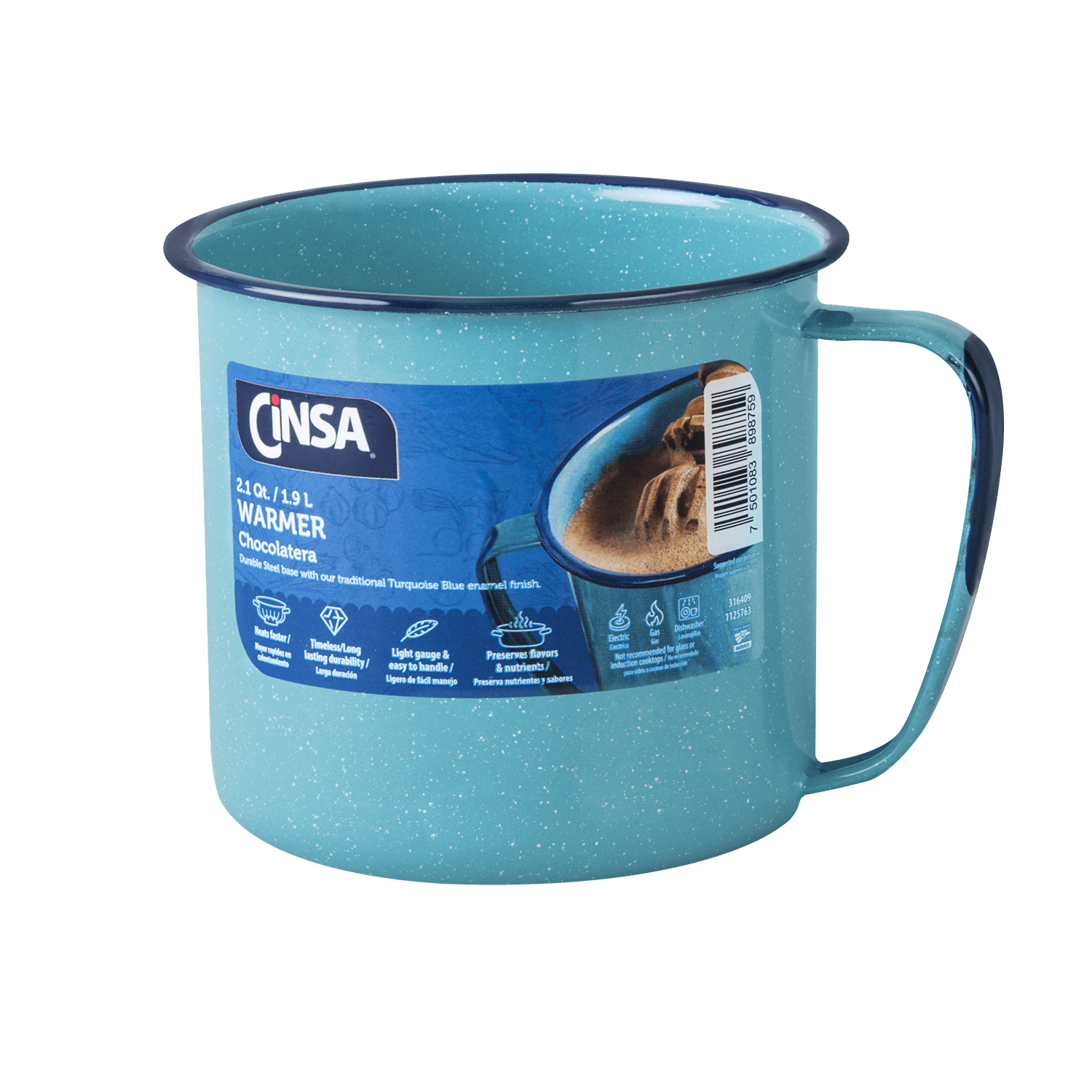 (2 pack) Cinsa 2QT Chocolatera / Warmer , Enamel on Steel, Turquoise Blue