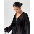 thumbnail image 4 of Lace Tie Front Top for Women Y2k Sheer Chiffon Long Sleeve Bowtie Blouse Flowy Boho Peplum Shirt Black L, 4 of 8