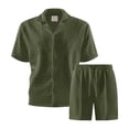 thumbnail image 4 of Bpyeka Men's Casual Two-Piece Set, Camp Collar Button-Down Shirt & Drawstring Shorts, Herringbone Jacquard Textured Co-Ord Outfit, S-2XL, 4 of 9