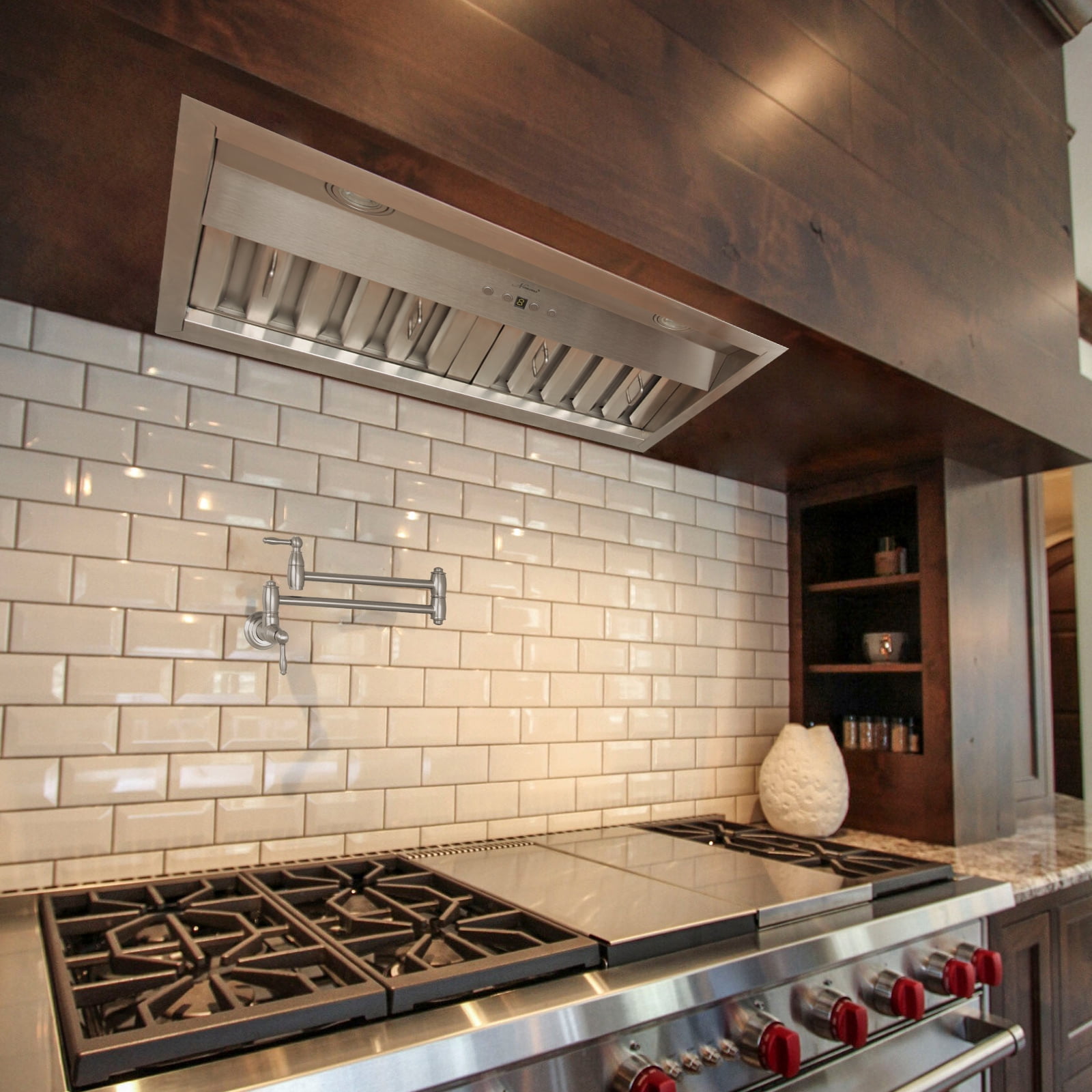 Akicon 30 Inch Stainless Steel Range Hood Insert, 600 CFM Ducted Built-in Vent Hood, Ultra Quiet, Dimmable Cool & Warm Dual LED Lights, Dishwasher Safe Filters