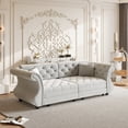 thumbnail image 4 of Chesterfield Pull Out Convertible Sofa Bed, Classic Flower Tufted Velvet Loveseat Sleeper Couch With Roll Arms and Pillows, for Living Room Apartment Office, 4 of 16