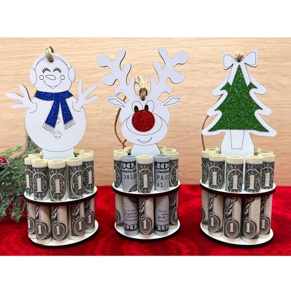 Fymlhomi Christmas Unique Money Holder,Idea Cute Holiday Decorations,Handmade Wooden Christmas Tree, Reindeer, Snowman Money Holder,Unique Christmas Ideas Gift (1Set)