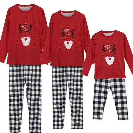 Mama Dad Kid Ho Ho Ho Reindeer Print Family Matching Clothes Long Sleeve and Pants Striped Christmas Pajamas