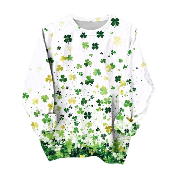 Craaazy Womens Loose St. Patricks Day Green Theme Leisure Irish Shamrock Crewneck Raglan Long Sleeve Pullover Tops Gifts