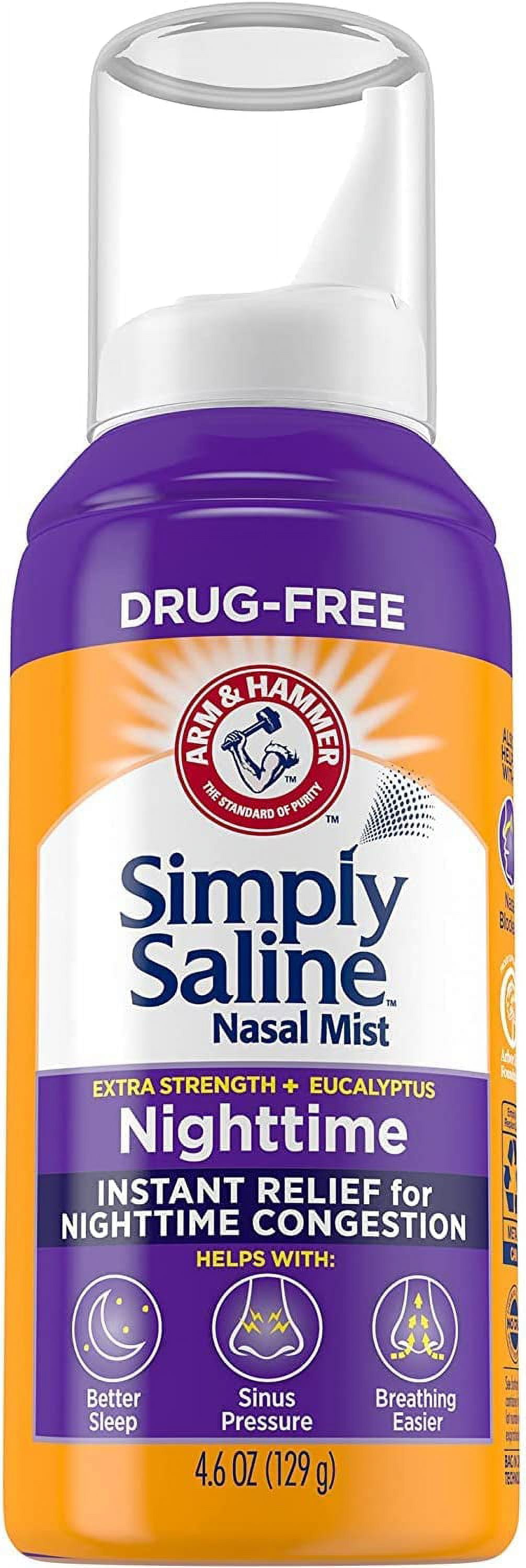 2 Pk Simply Saline Plus Nighttime Nasal Mist Eucalyptus Extra Strength 4.6 Oz Ea