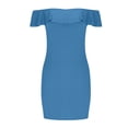 thumbnail image 4 of Uaswgudfs ​Sleeveless Off-Shoulder Midi Sundress - Summer Dresses for Women 2025 Casual Ribbed Dress with Ruffled Neckline Detail Blue M, 4 of 7