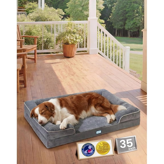 Medium Large Memory Foam Dog Bed Sofa with Waterproof Removable Cover Gray 35"x22"x6.5"