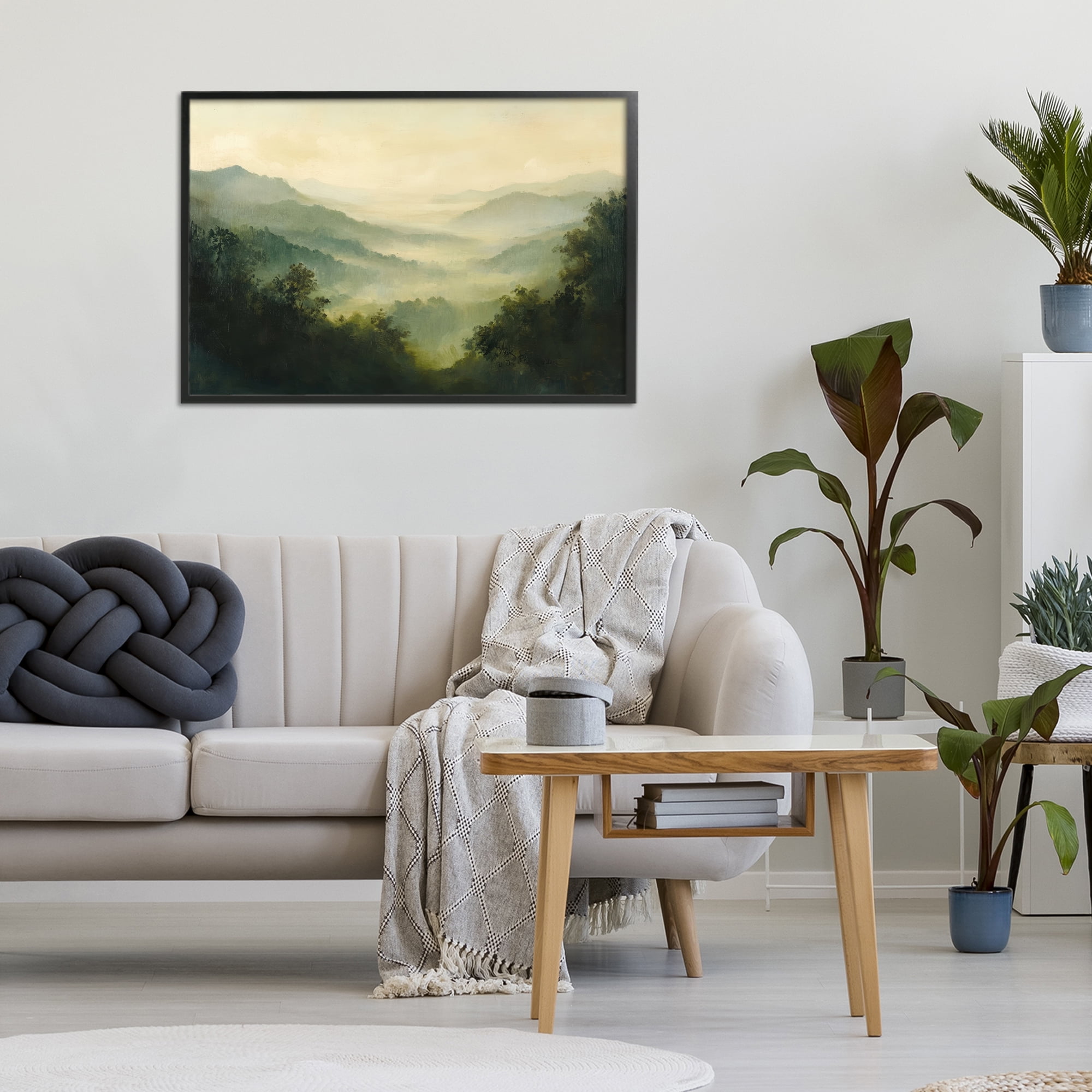 Through The Haze Landscape Black Framed Giclee Art, design by Petal Prints Design