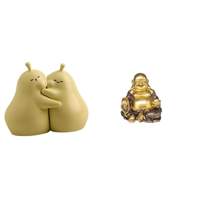 Sujetalibros de cerámica con forma de pera abrazada, fina artesanía, adorno para estantería, escultura de Buda Maitreya, adorno budista chino Feng Shu