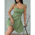 thumbnail image 2 of Women'S Boho Floral Print Mini Dress Tie Strap Ruched Flared A Line Beach Vacation Flowy Dresses Green XS, 2 of 7