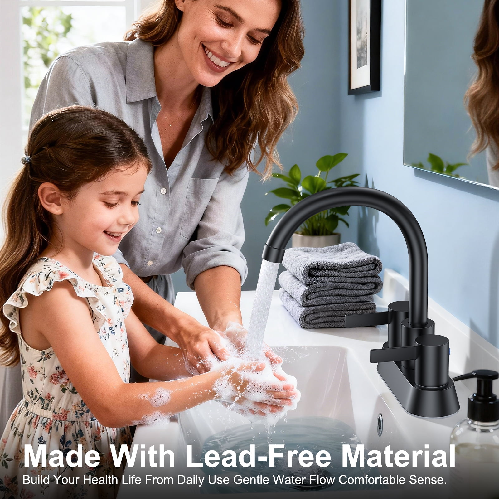 2 Handles Bathroom Sink Faucet, Matte Black Centerset RV Bathroom Faucets for 2/3 Hole