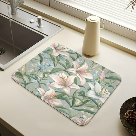 

Wobogo Famille Rose Enamels Dish Drying Mats Diatomaceous Earth Super Absorbent Non-slip Rubber Sole 15.7×11.8in