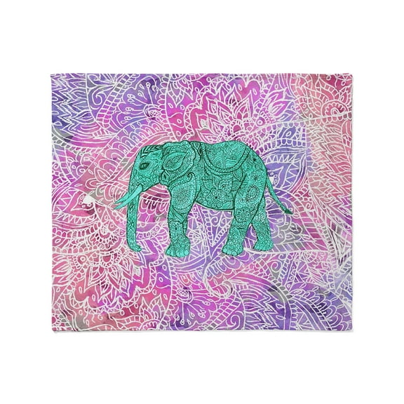 CafePress - Teal Tribal Paisley Elephant Purple Throw Blanket - Soft Fleece Throw Blanket, 50"x60" for All Ages
