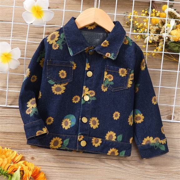 XXWXYD Girls Boys Toddler Jean Jacket Denim Coat with Sunflower Buttons Casual Outerwear for Kids Baby Children Lightweight Button Down Jacket
