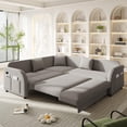 thumbnail image 5 of 85.1" L-Shaped Sofa Couch with Pull-Out Bed,Oversize Convertible Sleeper Sofa with side Pocket & USB Port,Teddy Upholstered Sectional Couches, for Living Room, Apartment, Office,Light Grey No9777, 5 of 9