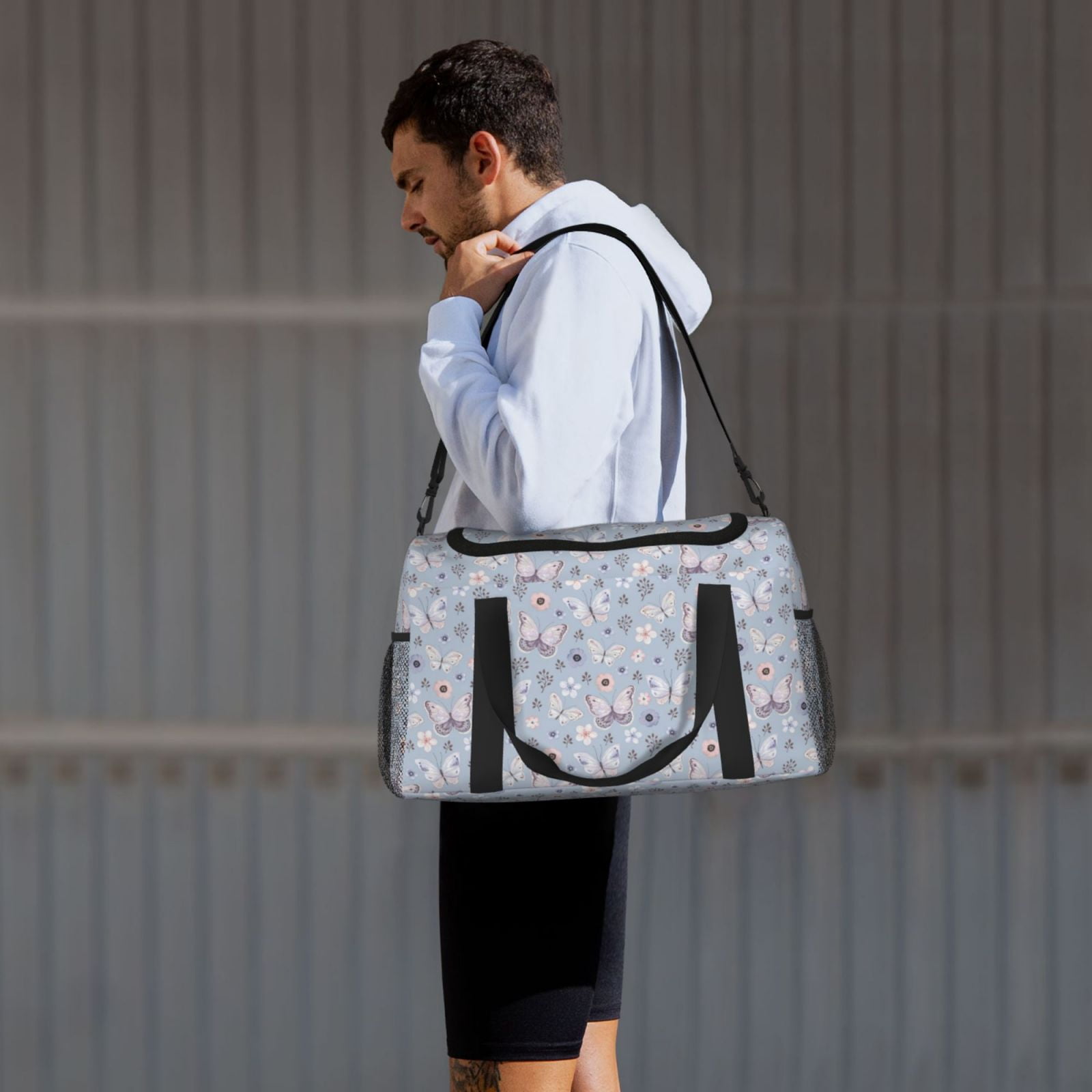 Fuzoiu Blue Butterfly Print Travel Duffle Bag,Carry On Tote Bags,Duffel Bag,Sport Gym Bag, Hospital Bag for Labor and Delivery, Overnight Bag,Luggage Bag