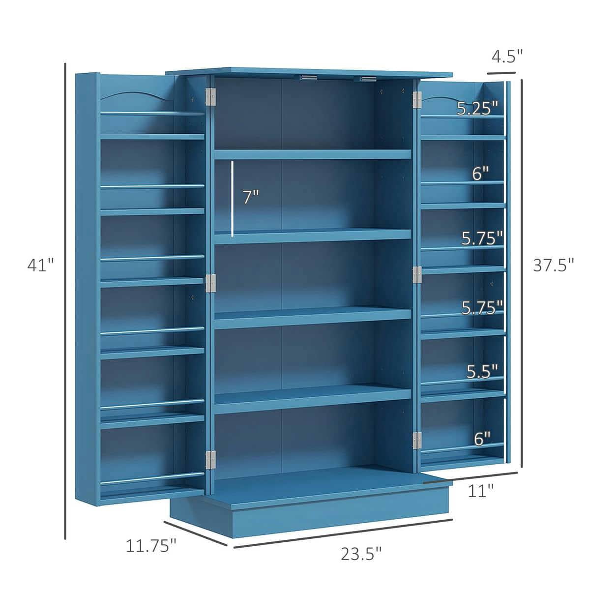 Spaco Freestanding Kitchen Pantry Cabinet with 5-Tier Shelving, Kitchen Cabinet with 12 Door Shelves and Double Doors for Indoor as Living Room, Kitchen, Blue