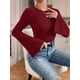 thumbnail image 4 of Tops Cortos de Acampanada para Mujer, Elegantes, Informales, con Cuello Redondo y Ribete de Lechuga, Acanalados y Ajustados Vino Tinto XL, 4 of 10