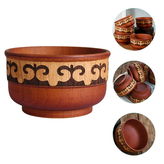 MLINS Japanese Style Wooden Food Bowl for Home Use Sturdy Light Brown Small Size